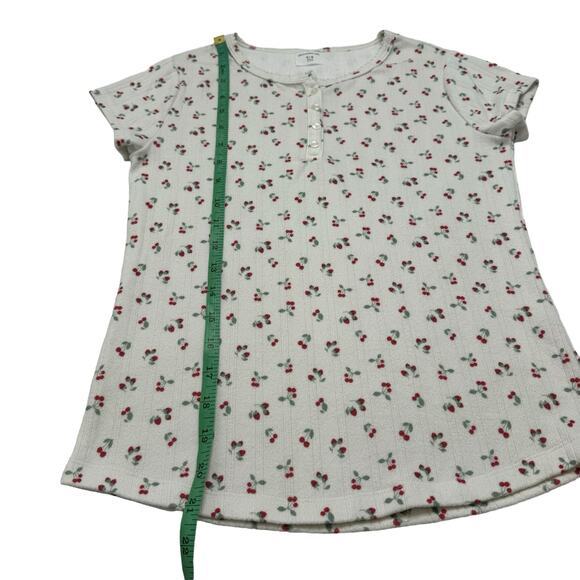 ABERCROMBIE Kids Sweet Cherries Soft Henley Short Sleeve Tee Sz 15/16 White Red - Picture 8 of 8